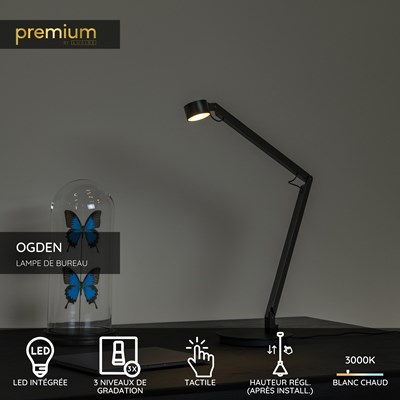 Lucide OGDEN - Lampe de bureau - LED 3 StepDim - 1x7W 3000K - Noir | Premium